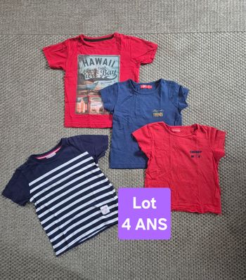 Lot de 4 t-shirts MC rouge et bleu marine - 4 ans