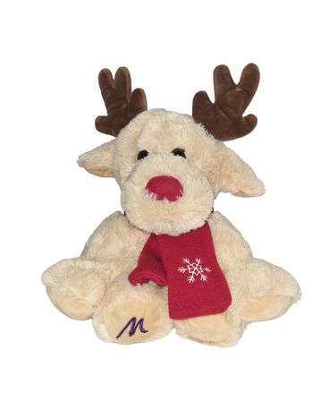 Peluche renne / élan / cerf beige Marionnaud avec écharpe rouge flocon – 35 cm