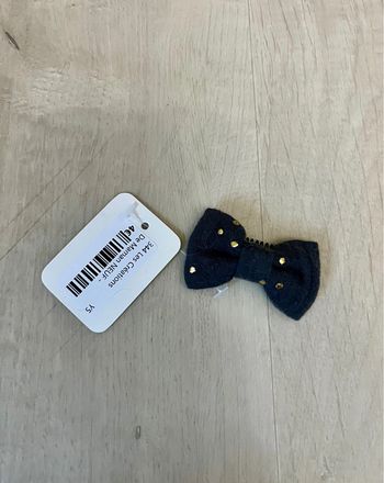 Noeud gris foncé pois doré neuf