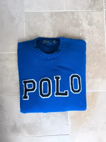 Pull col rond "Polo" bleu électrique Ralph Lauren L comme neuf