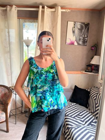Top fleurie à volants Ibiza vintage froufrous bohème champêtre fleurie y2k 2000yer ethnic