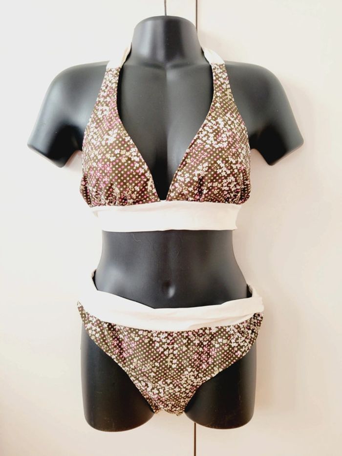 Maillot de bain 2 pièces taille XL 42 Lulu Castagnette fleurs vert rose - photo numéro 4