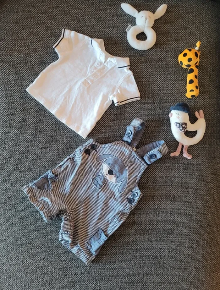 Ensemble salopette short + polo garçon 3 mois - photo numéro 2