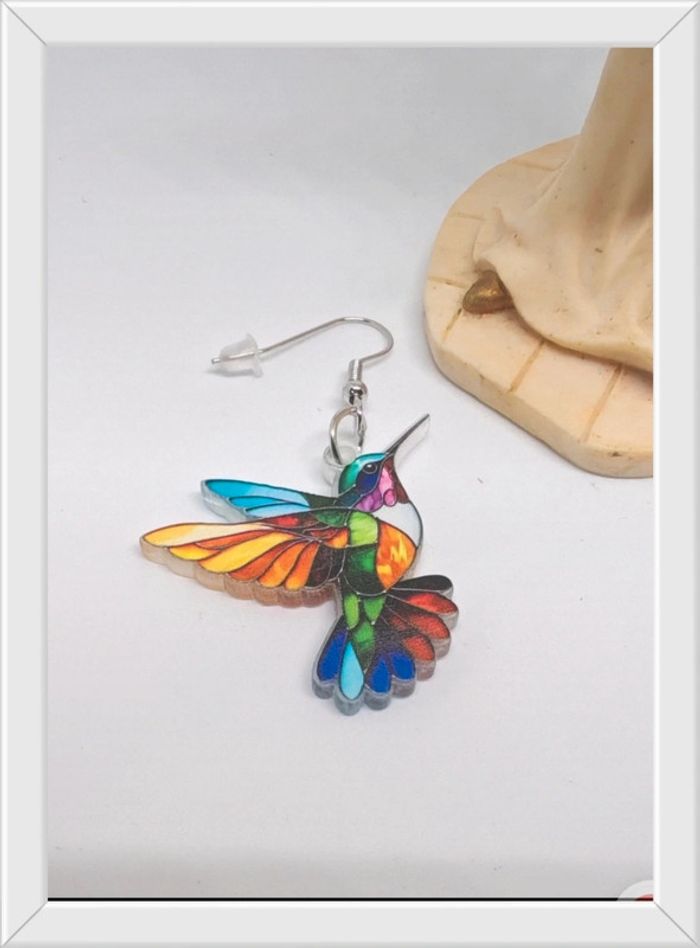 Boucles d'oreilles pendantes colibri - photo numéro 2