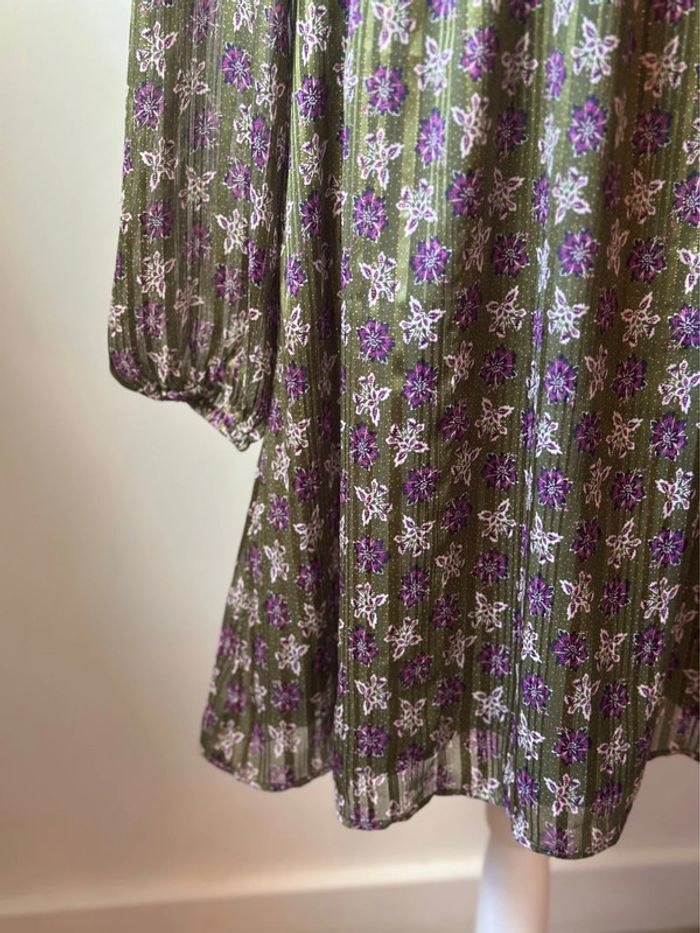 Robe bohème à fleurs kaki et violettes Promod – Taille 38 - photo numéro 6