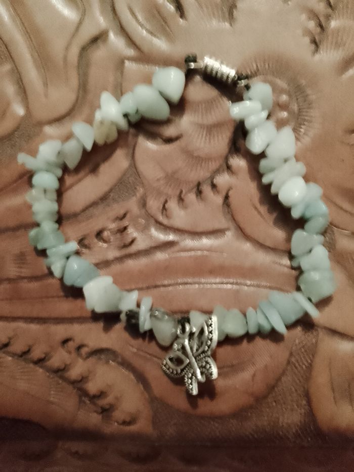 bracelet en turquoise amazonites et argent tibétain artisanal. - photo numéro 3