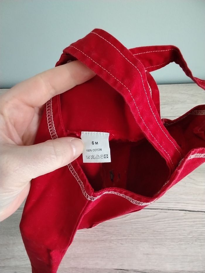 Robe salopette rouge poissons glou glou 6 mois fille - photo numéro 3