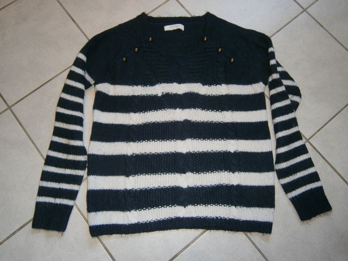 Pull ML marine rayé blanc PROMOD Taille 42 - photo numéro 4