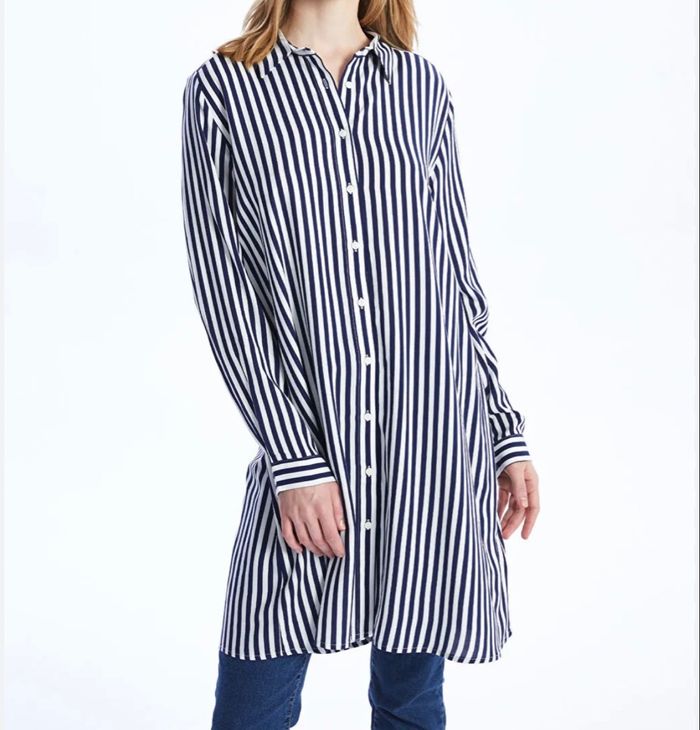 Chemise femme mi-longue rayures bleues