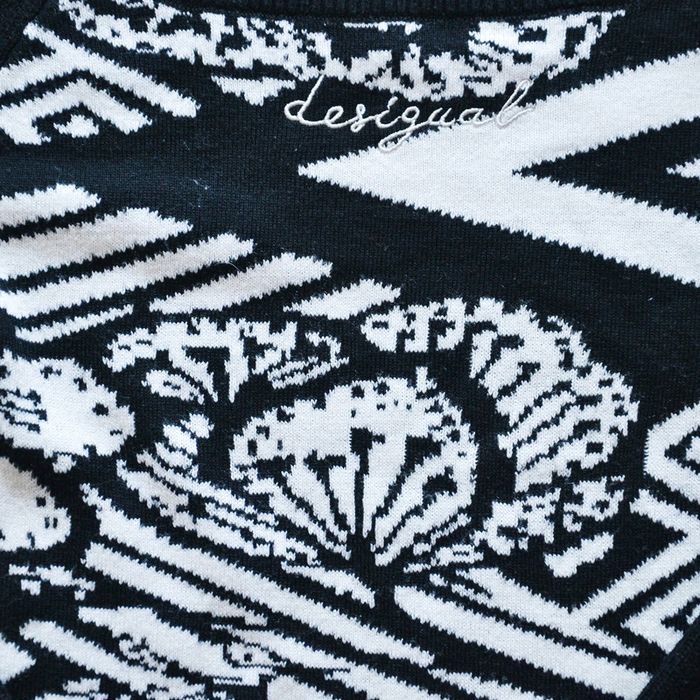 Desigual Pull Acrylique Col évasé Noir et Blanc Femme Exclusive Collection Vintage (Taille S) - photo numéro 4