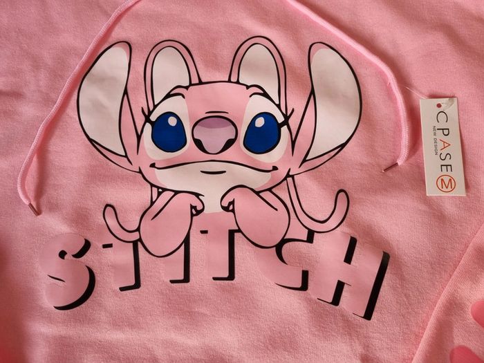 Pull à capuche Stitch monde Disney rose Femme Taille L - photo numéro 2
