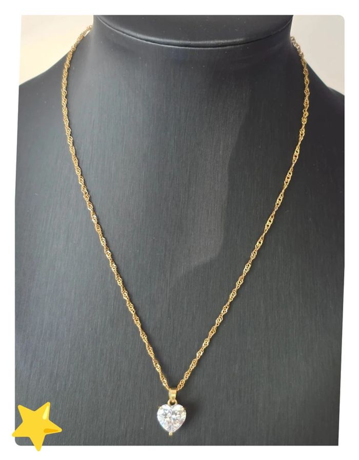 Collier acier inoxydable dorée pendentif cœur solitaire - photo numéro 3