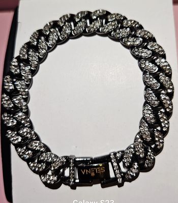 Gourmette Argent Noir avec Sortie de Strass.