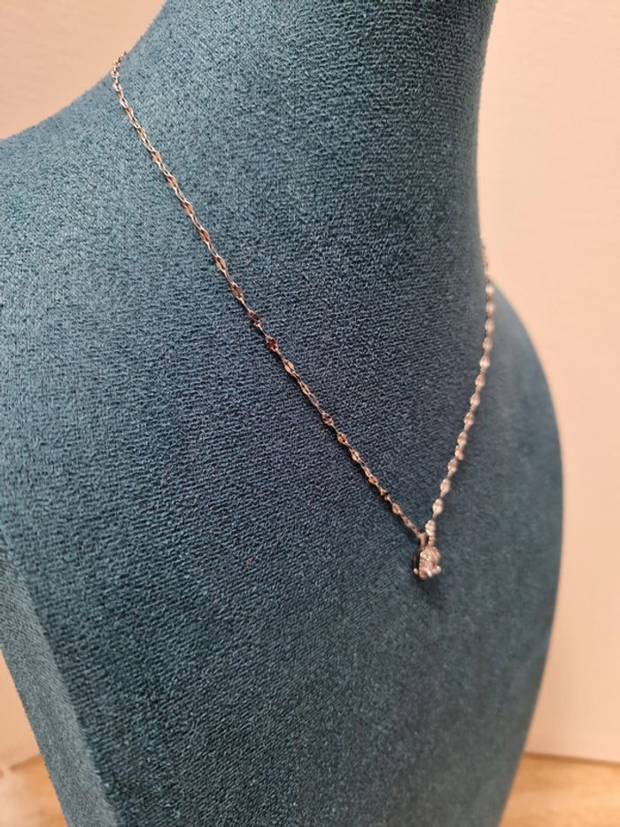 Collier Ras Coup Acier Argenté Zirconiums - photo numéro 3