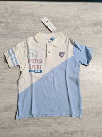 Polo Okaïdi 6 ans Blanc et bleu clair Neuf avec étiquette