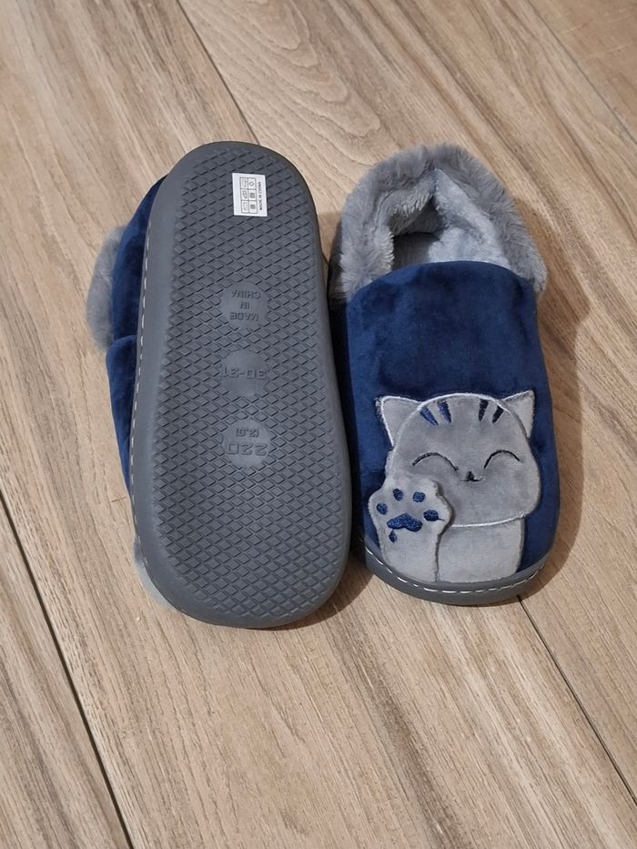 Pantoufle enfant Mixte hiver chat bleu gris - photo numéro 2