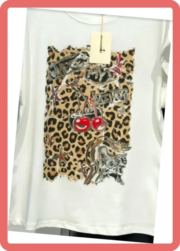 T-shirt cerise 🍒 léopard - Taille Unique - Neuf - photo numéro 2