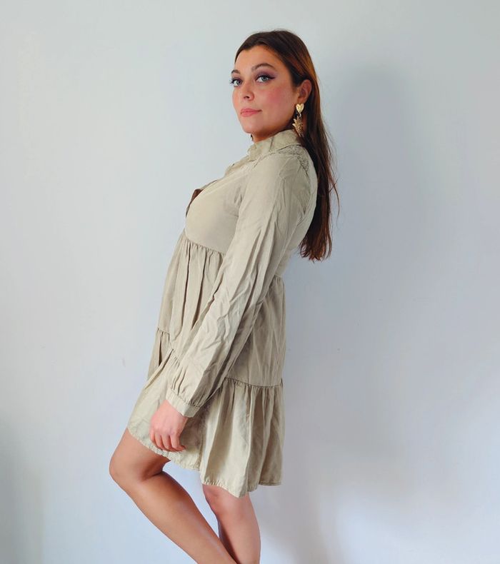 Robe trapèze babydoll kaki style moderne tendance Zara taille 34 - photo numéro 5