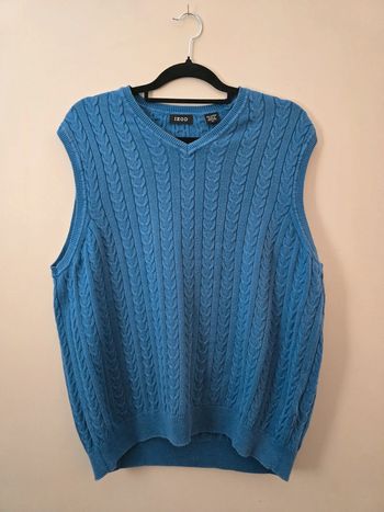 Pull gilet chandail Izod bleu torsadé sans manches taille M