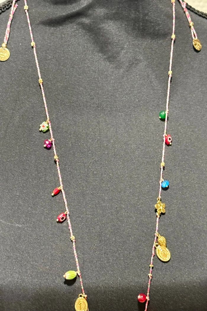 Collier sautoir habaha Paris cordon tressé pampilles perles cœur médaille vierge - photo numéro 10