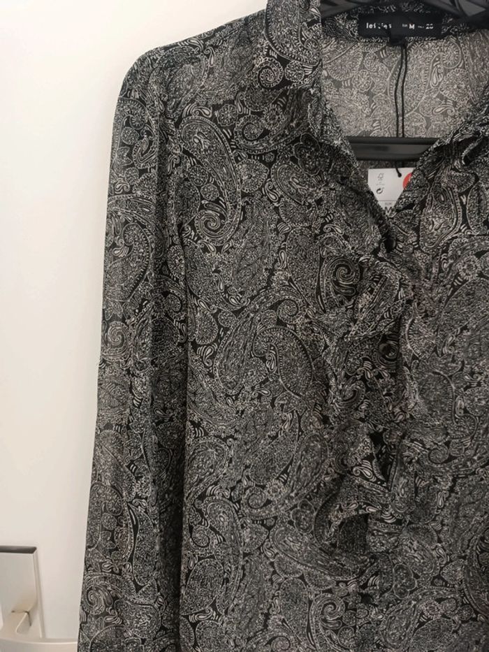 Chemisier blouse légère à volants noir et blanc Taille M Lefties Neuf avec étiquette