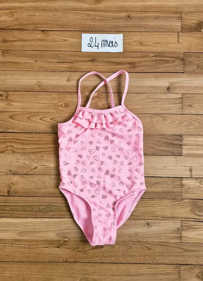 Maillot de bain une pièce avec bretelles rose coeur bébé fille 24 mois 2 ans