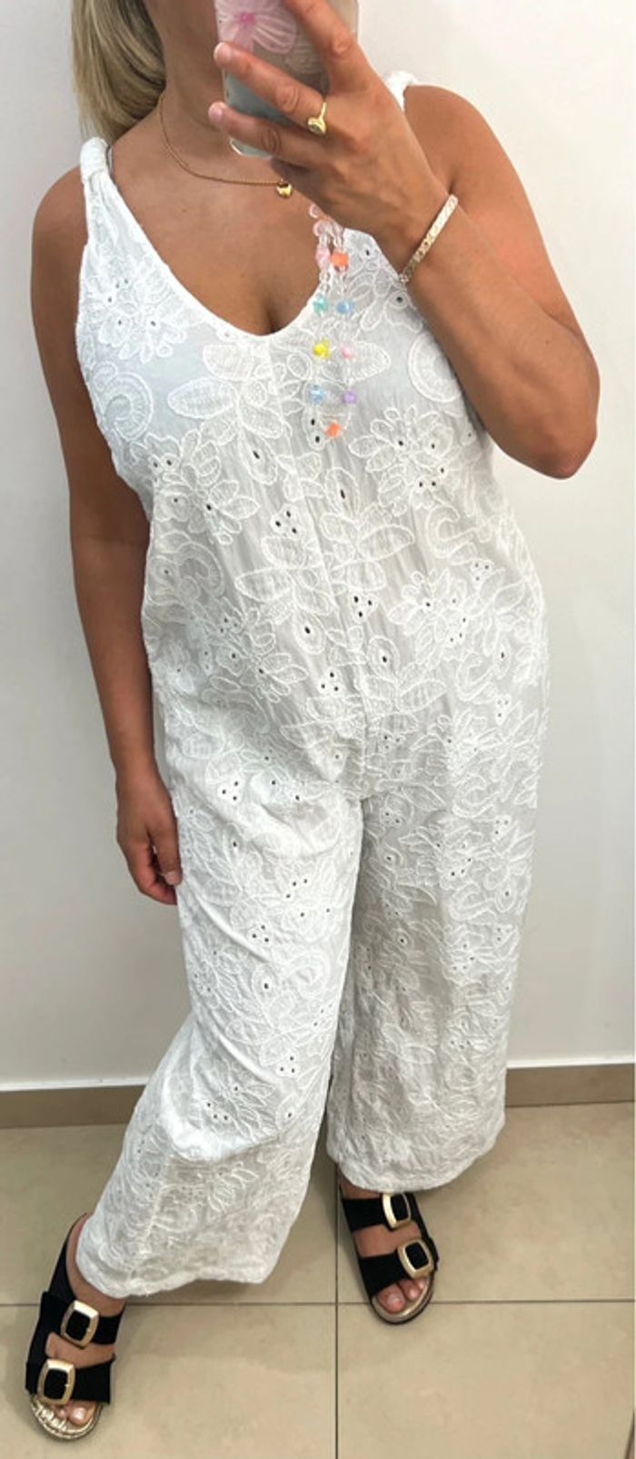 Combinaison Brodée Blanche Zara Taille L - photo numéro 4