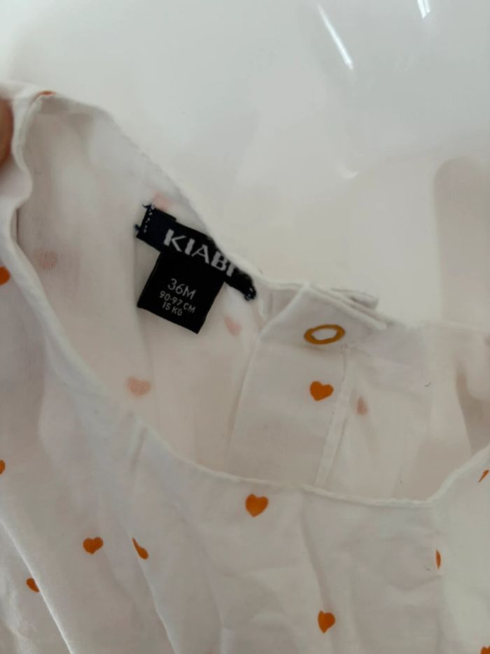 Robe Kiabi 36 mois – Blanc & Moutarde à Cœurs – Très bon état - photo numéro 3