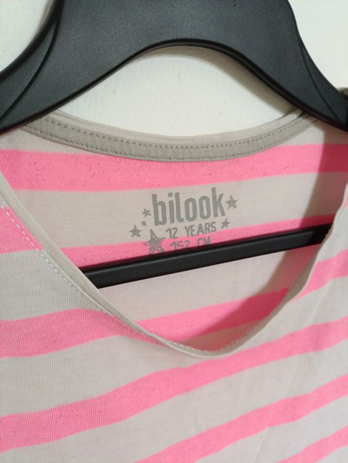 T-shirt rayé rose fluo et gris Bilook - photo numéro 3