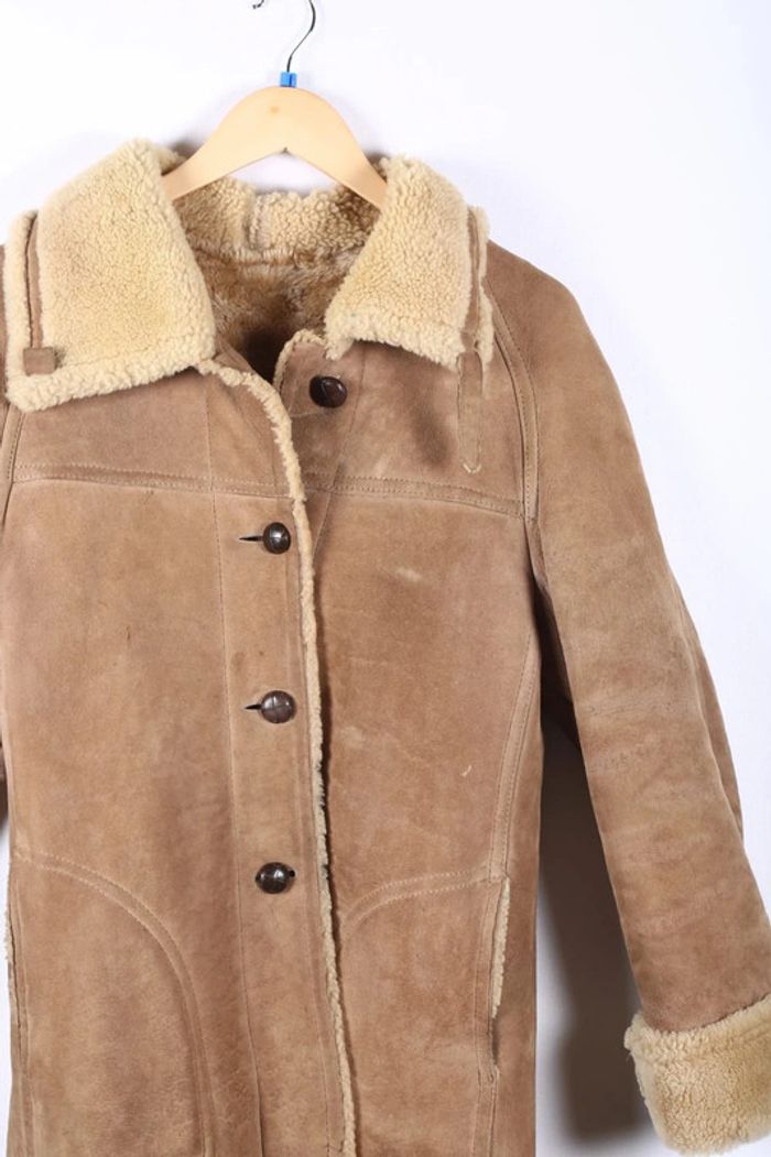 Peau lainée vintage 70's en mouton retourné shearling, cuir, daim, laine (#240707) - photo numéro 5