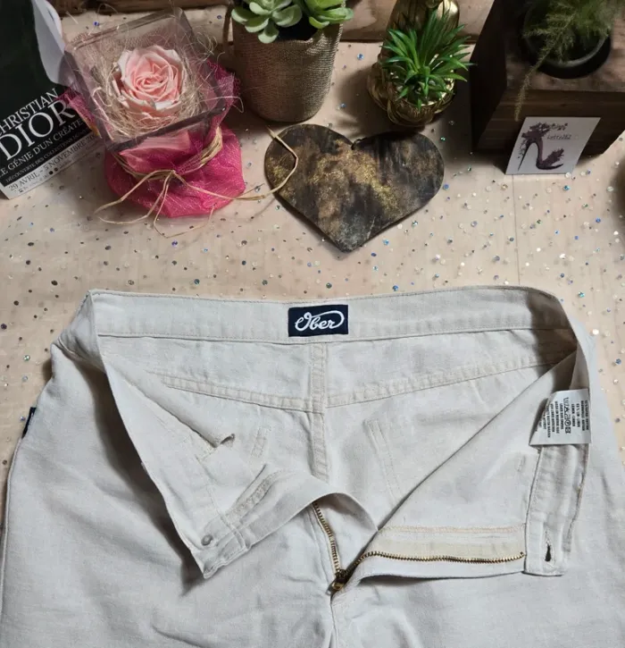 Pantalon /jean’s en lin crème Ober taille 40 - photo numéro 3