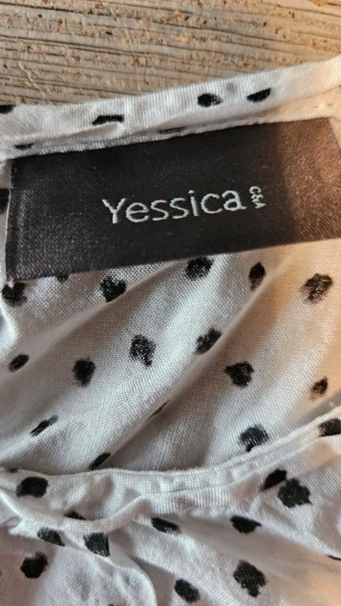 Blouse légère blanche avec taches noires, manches longues  Yessica, taille 44/46, nickel - photo numéro 5