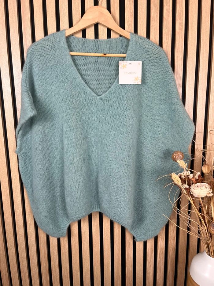 Pull vert d’eau laine et mohair - photo numéro 3