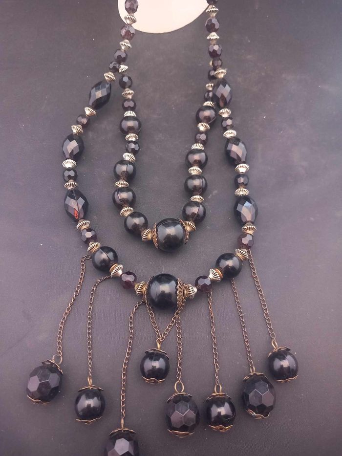 Collier double fantaisie marron et argenté - photo numéro 2
