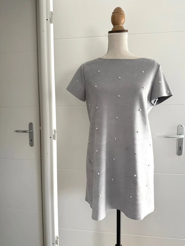 Robe tunique gris perle neuf Kleid dress Vestido Vestito jurk jumpsuit femme volant mujer donna - photo numéro 3