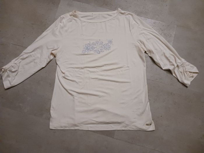 top écru et dessins gris manches longues fluide Taille Unique Fleur de Sel - photo numéro 2