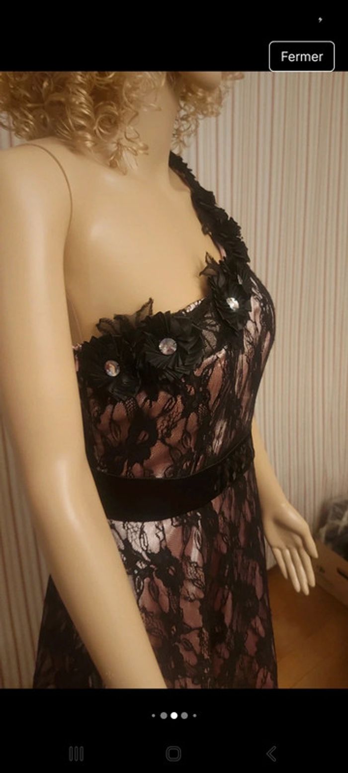 Robe de soirée Maner  L rose/dentelles noires - photo numéro 10