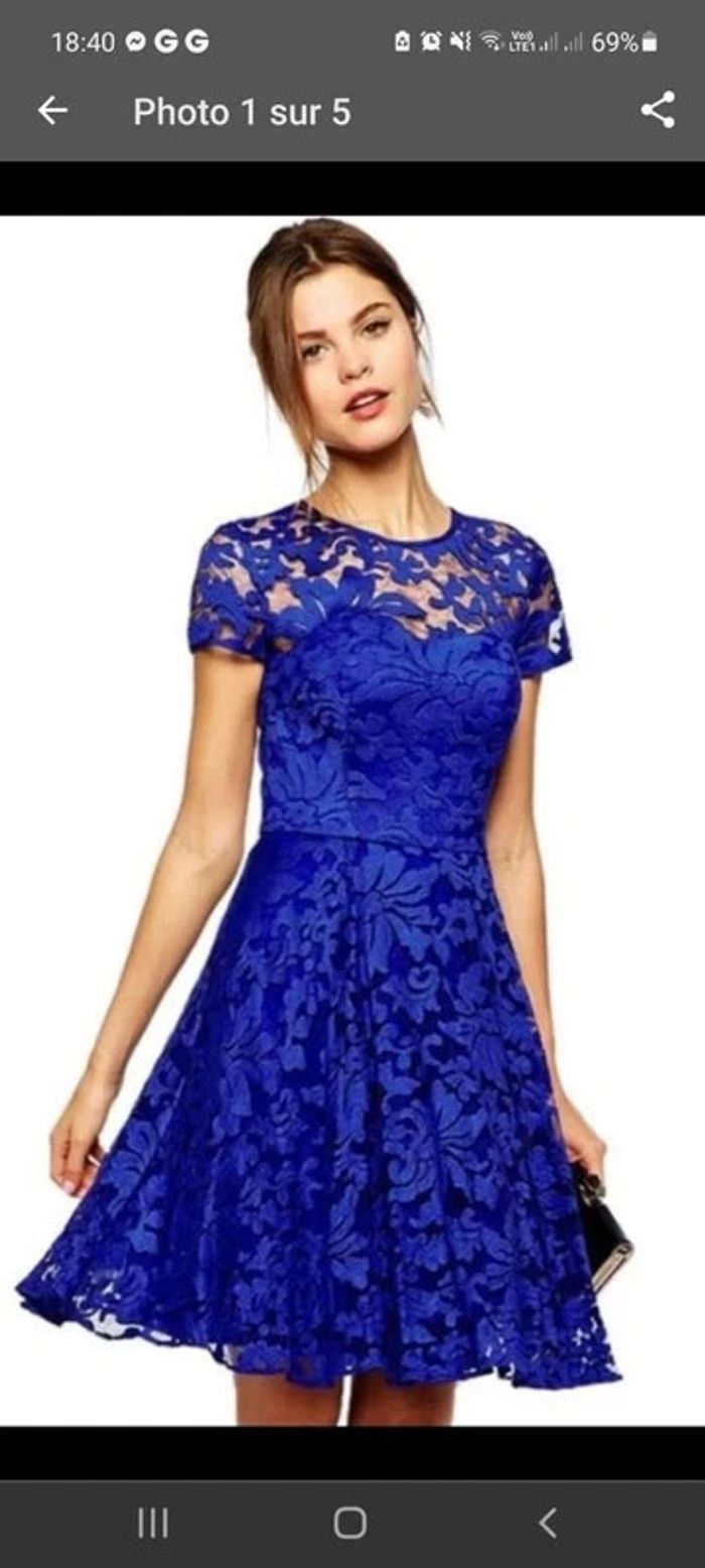 Robe dentelle bleu électrique cocktail s - photo numéro 2