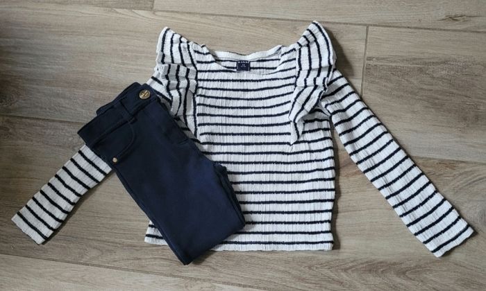 Ensemble t-shirt manches longues marinière et pantalon chaud taille 4 ans