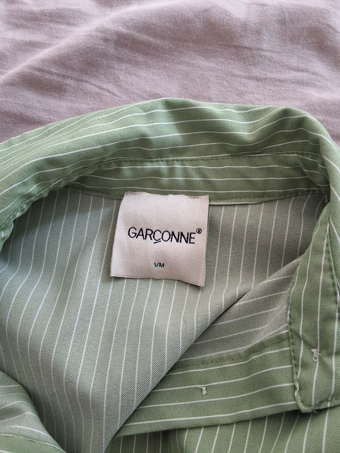 Chemise longue et large, couleur vert et rayures blanches,  taille S/M - photo numéro 5