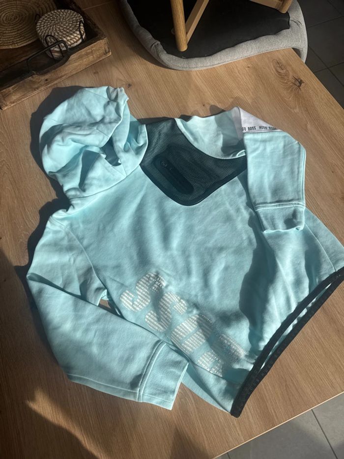 Pull à capuche boss turquoise garçon 8ans
