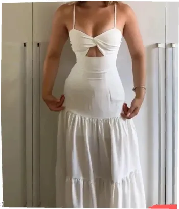 Robe longue blanche femme été chic fluide taille M élégante décolleté