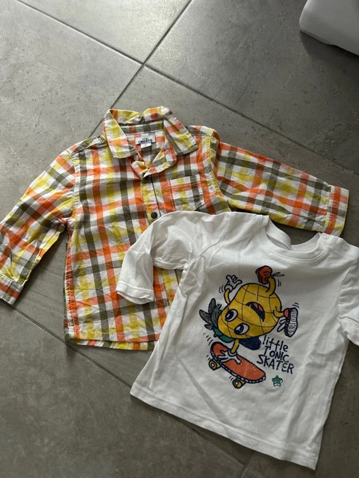 Chemise carreaux + haut bébé 12 mois