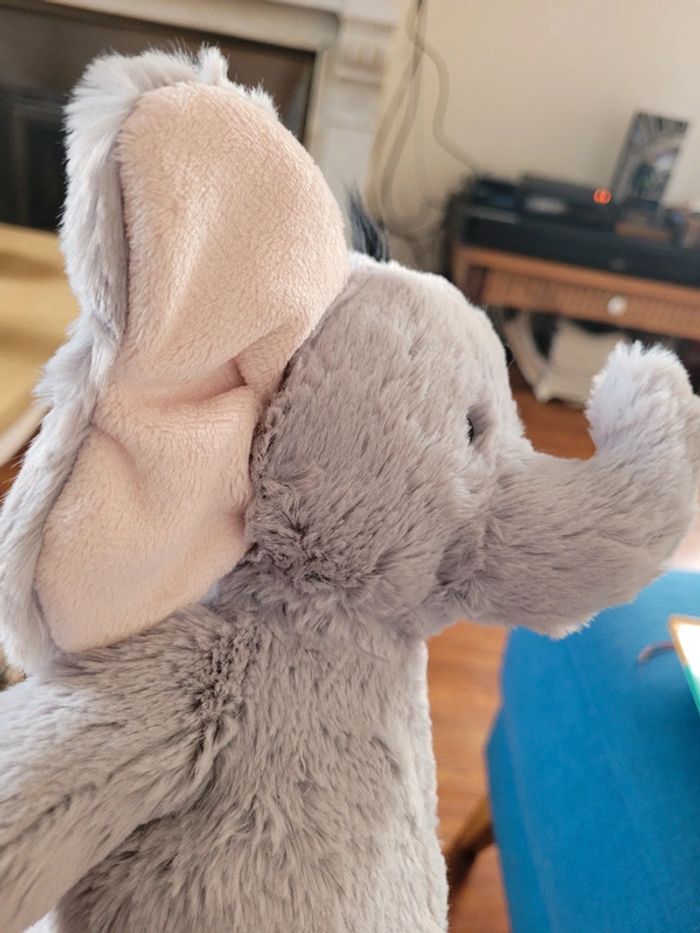Peluche Éléphant Steiff 30cm gris rose doudou collection étiquette jaune très doux - photo numéro 4