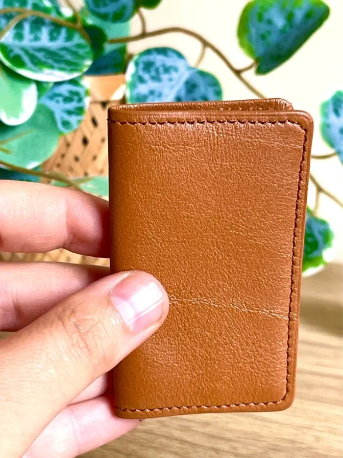 Porte cartes bicolore cuir rouge camel neuf sellerie compact - photo numéro 6