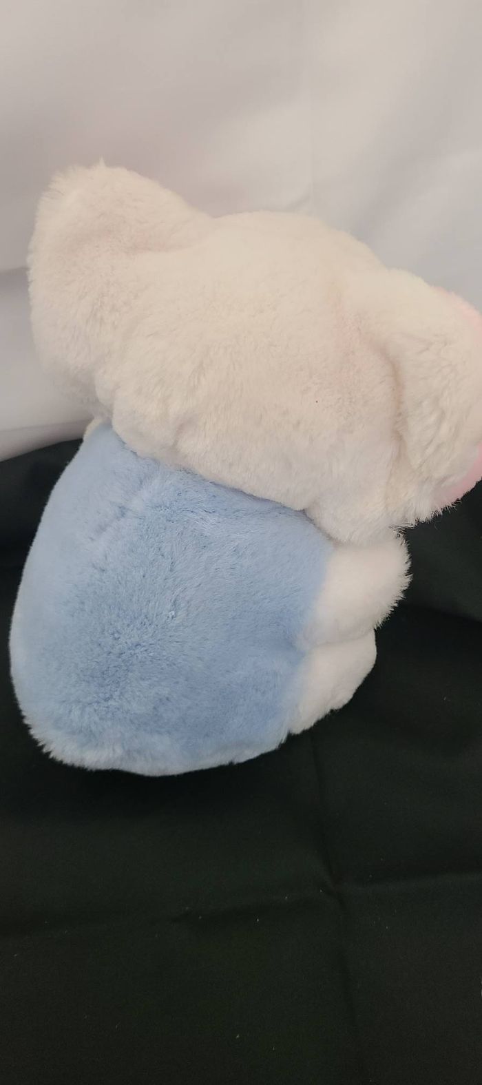 Ancienne peluche doudou Elephant Vintage bleu blanc rose grelot Boulgom 22 cm - photo numéro 3