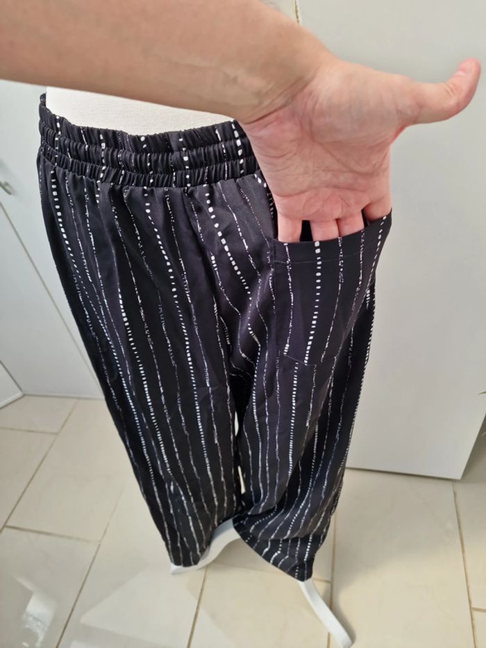 Pantalon Léger Fluide Noir Imprimé Blanc - photo numéro 7