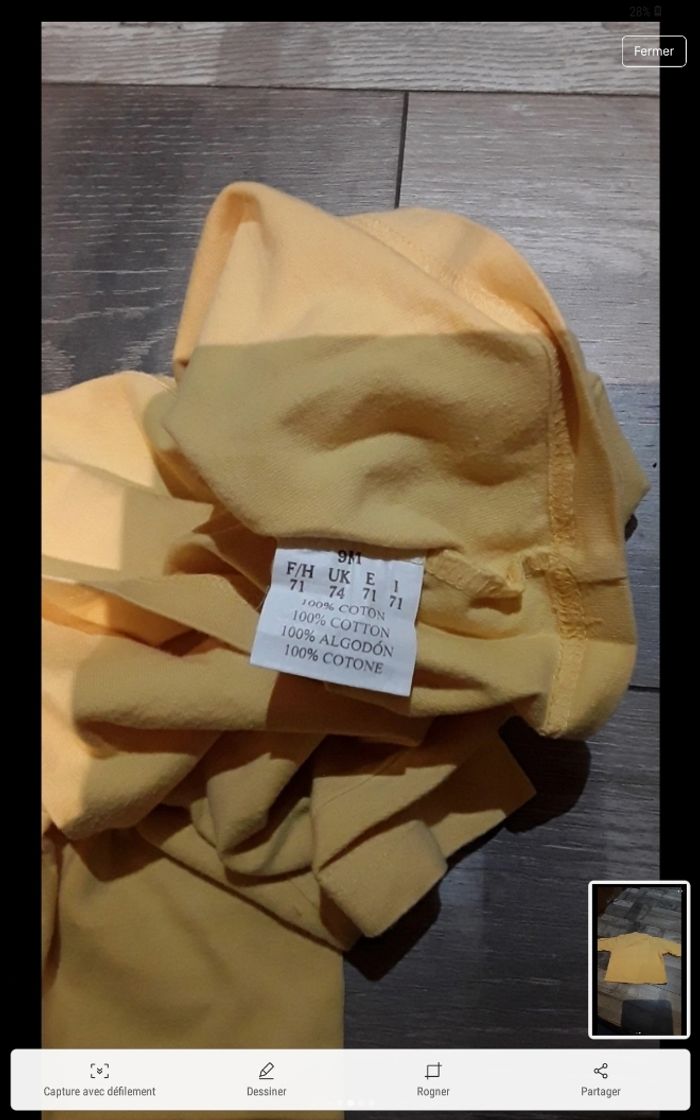 Tee shirt manche longue jaune écriture bleu - photo numéro 4