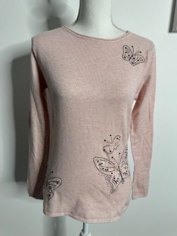 Pull moucheté rose poudré et strass argentés papillons T38 M