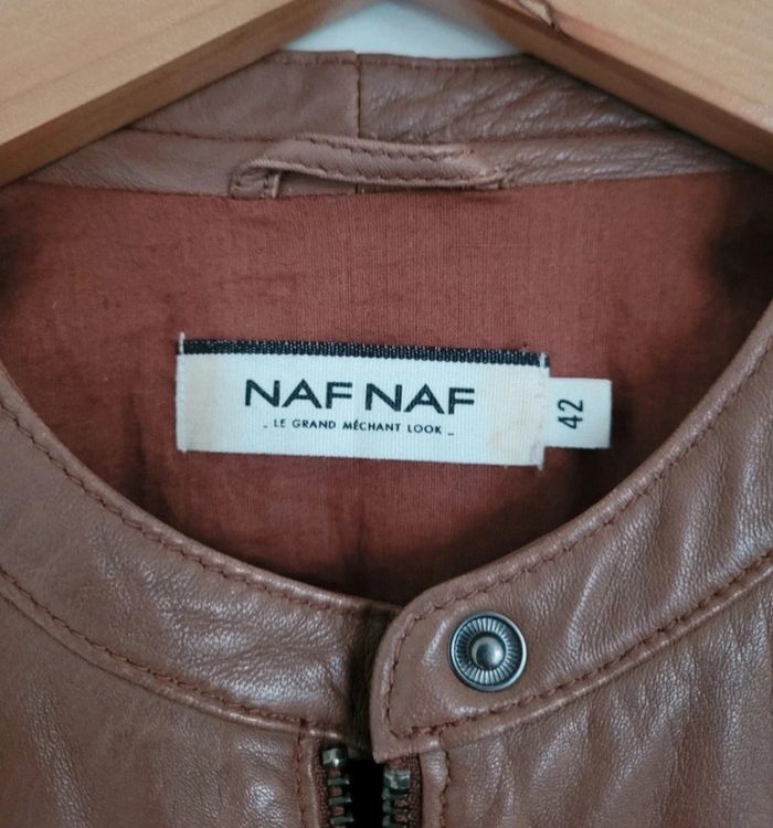Veste en cuir Naf Naf camel - photo numéro 3